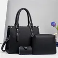 Schwarzes 3-teiliges Handtaschen-Set aus Kunstleder mit Shopper und kleiner Tasche - 30cm x 13cm x 23cm / Schwarz