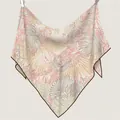 French style winter scarf with tropical jungle print and warm faux silk triangle wrap - 180x130cm / Pink