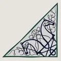 French vintage triangle scarf with horse head print in cream and green tones - One Size / Green (S2056)