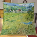 Scialle quadrato di seta con stampa del dipinto di Van Gogh Paesaggio di Auvers - 90x90cm / Pittura a Olio Paesaggio di Auvers Van Gogh