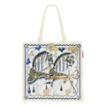 Off-white canvas tote bag featuring a classical equestrian pattern with blue and gold horse prints - 40*40cm / Beige