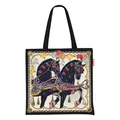 Black canvas tote bag with colorful double horse embroidery and large capacity for women - 40*40cm / Black