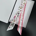 Elegant floral twilly silk scarf with France Paris print in premium white gift box - T457-1 / 100cm