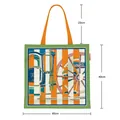 Detailed view of canvas tote bag dimensions with green and orange carriage wheel print - 40x40cm / Grass Green