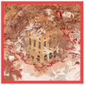 Carré de soie rétro Secret Garden avec bord rouge et illustration de jungle tropicale - 90x90cm / Rouge