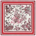 90cm floral butterfly pattern square scarf with elegant deep red border and white base - Red