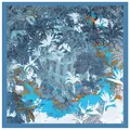 Carré de soie vintage 90cm jardin secret avec architecture de jungle et léopard - 90x90cm / Bleu