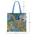 Blue canvas tote bag with giraffe print and dimensions of 40cm x 40cm shown on white background - Bright Blue (2)