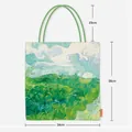Tableau des tailles détaillé du sac cabas en toile Van Gogh Iris avec mesures - Style Champ de Blé Vert