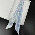 Blue and white silk twilly scarf with bamboo floral prints and a white gift box - Blue and White Bamboo Style (T462-2) / 100cm