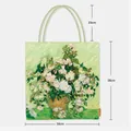 Tableau des tailles du sac en toile Van Gogh Iris avec 38cm de haut et 34cm de large - Style Rose