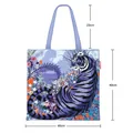 Bolso de lona con ilustración de tigre y flores tropicales con detalles de las medidas - Tigre Azul Oscuro Selva Estrellada (Estilo 4)