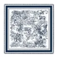 Deep blue Toile de Jouy velvet square shawl with wild animal prints and fringe edges - Navy Blue Jungle (Style 2) / 130cm
