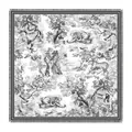 Black and white jungle animal print silk scarf with tassels featuring wildlife motifs - Black and White Animal Engraving (Style 4) / 130cm