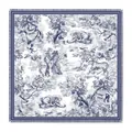 Blue and white floral animal pattern silk shawl scarf with fringed edges for women - Blue and White Jungle Lion (Style 5) / 130cm