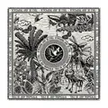 Black and white Toile de Jouy tropical square scarf with palm trees and fringed edges - Black and White Tropicalia (Style 6) / 130cm