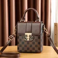 Retro dark brown crossbody phone bag with classic CH checkered pattern and gold metal buckle - Coffee Solid Cover