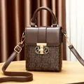 Brown crossbody phone bag with vintage letter print and metallic twist lock for women - JVZD Coffee Solid Cover