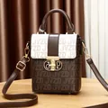 Vertical crossbody phone bag with coffee and beige JVZD monogram and metal lock - JVZD Coffee Lettered Cover