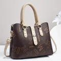 Sac fourre-tout marron foncé avec imprimé pour femme et bandoulière amovible - Lettre Kaki