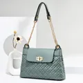 Morandi green quilted crossbody bag with diamond turn-lock and gold chain strap - Light Green