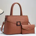 Brown crocodile texture handbag set with tote bag and matching envelope pouch - Earthy Yellow