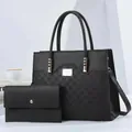 Bolso shopping negro de cuero sintético con grabado de rosas y cartera a juego set - Negro
