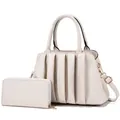 Chic beige ruched cloud tote bag and matching long zipper wallet set with gold hardware - Off White