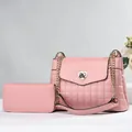Pink quilted leather bag set with chain strap and spade heart lock detail - Pink