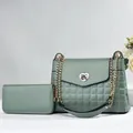 Elegant Morandi green quilted crossbody bag set with gold heart buckle and chain strap - Green