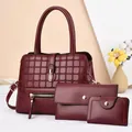 Three-piece burgundy women's bag set with textured tote, clutch and card holder - Red
