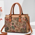 Women's paisley cork crossbody bag with vintage mandala print and brown top handles - Style 3
