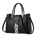 Large capacity black lychee pattern leather tote bag with stylish gold buckle detail - Black