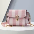 Pink and white checkered small square bag with golden horseshoe lock and chain strap - Pink