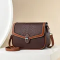 Brown patchwork crossbody bag with crocodile pattern and silver twist lock detail - Coffee Brown Contrast (AL741705386444) / Coffee