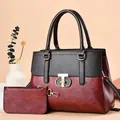 Elegante set di borse in due pezzi nero e bordeaux con chiusura in metallo a T - Borgogna