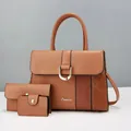Caramel PU leather 3-piece bag set with U-shaped gold buckle and animal print detail - Earthy Yellow
