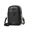 Mini borsa a tracolla nera in pelle PU per cellulare con cerniere e dettagli dorati - Nero
