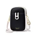 Borsa a tracolla verticale porta cellulare in pelle bicolore nero e crema con zip dorata - Bianco e Nero