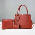 Ensemble de sacs à main rouge en cuir PU 3 pièces avec cabas, bandoulière et porte-carte - Rouge