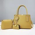 Ensemble de 3 sacs à main jaune moutarde motif crocodile avec breloque cœur et chaîne - Jaune