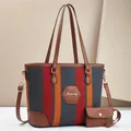 Retro large tote bag set with colorful stripes and adjustable shoulder strap - Red