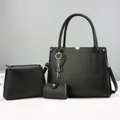 Ensemble trois pièces sac à main noir à motif crocodile avec pochette et porte-monnaie - Noir