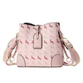 Rosafarbene Bucket Bag für Damen mit rotem Hirschmuster und breitem Schultergurt - Rosa