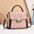 Pink marble texture women's handbag with brown leather straps and vintage gold clasp - Pink