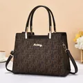 Sac à main marron foncé et noir avec logo Danbaoly doré et bandoulière amovible - Letter Print / Motif de Fleurs de Café