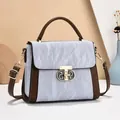 Chic marble pattern handbag with brown trim and gold buckle, crossbody style - Sky Blue