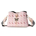 Pink deer print bucket bag with butterfly pendant and stylish woven strap - Pink
