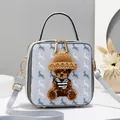 Light blue square handbag with bear applique and deer print pattern details - Blue