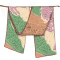 Hand-rolled silk scarf featuring vintage city map print in vibrant multi-color panels - Pink and Green Map Style